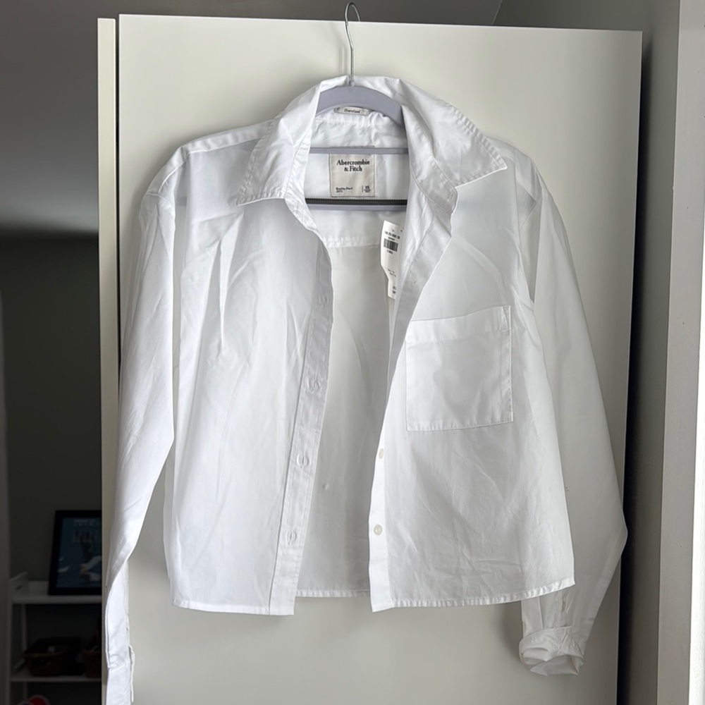 Abercrombie Oversized and Cropped White Button-Up Shirt
